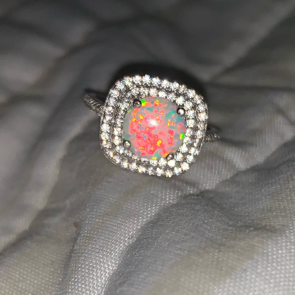 Silver Ring With Simulated Opal Stone - image 1